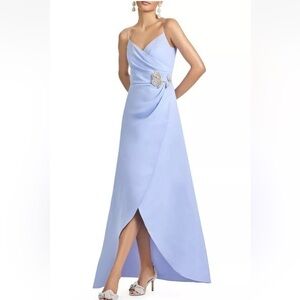 Sachin + Babi periwinkle, draped tulip dress. Spaghetti straps. 4